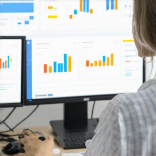 Person analyzing local SEO data on a computer with graphs and maps.