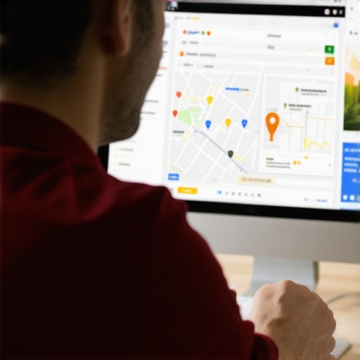 Business owner analyzing local search analytics on a laptop.