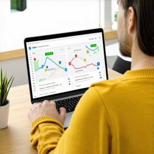 Expert analyzing local SEO data for Google Maps Digital marketing expert reviewing Google Maps ranking metrics with a laptop and charts