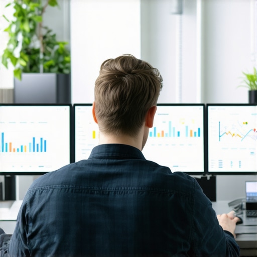 Google Maps SEO Expert Analyzing Local Search Data SEO expert reviewing Google Maps optimization metrics on multiple screens.