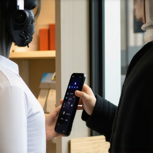 Voice Search Optimization in Local SEO A person using a voice assistant device in a local business setting, emphasizing voice search optimization for local SEO.