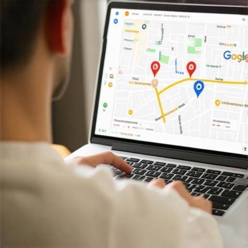 Business Owner Reviewing Local SEO Strategies Business owner analyzing Google Maps listing for local SEO improvements.