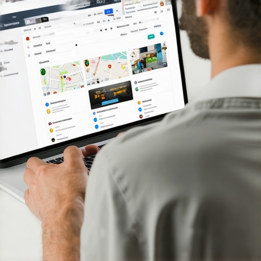 Google Maps Optimization in Action Business owner updating Google My Business profile with photos and analytics dashboard