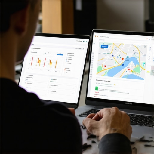 Business owner optimizing GMB profile on a laptop.