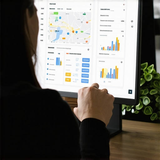 Person reviewing digital dashboard with Google Maps ranking charts