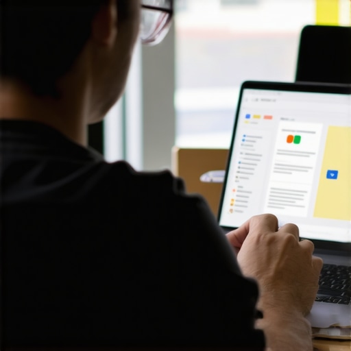 Business owner editing GMB profile on laptop with focus on local SEO