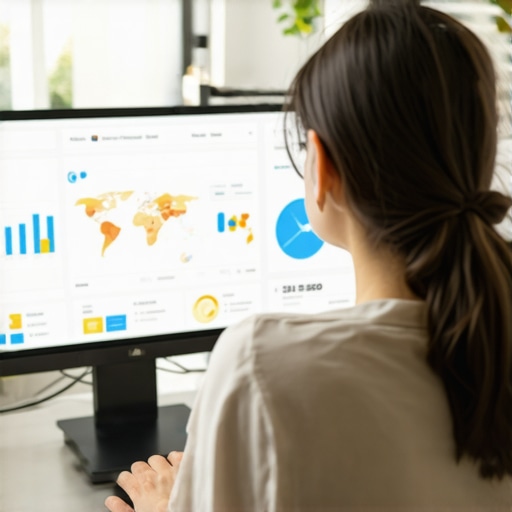 Person reviewing charts and maps on a computer screen to maintain local SEO efforts.