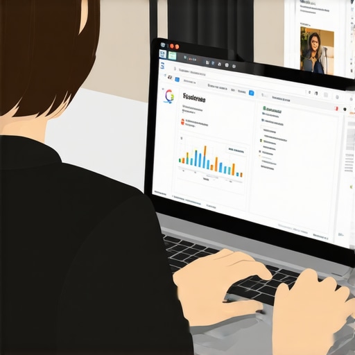 Person updating Google My Business listing on laptop with analytics and images