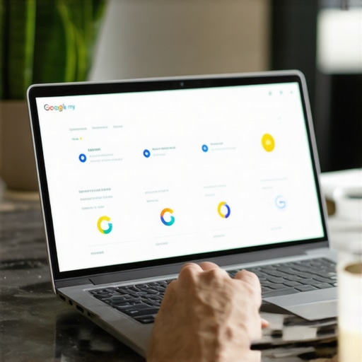 Business owner optimizing Google My Business profile on laptop