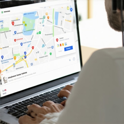 Business owner working on Google My Business profile to improve local search ranking.