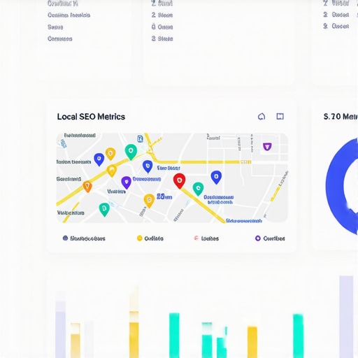 Digital SEO Dashboard A high-tech dashboard showing local SEO performance metrics for Google Maps