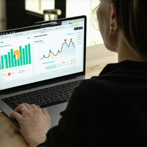 Person managing Google My Business listing with SEO software on laptop.