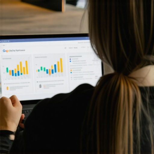 Business owner analyzing Google My Business profile metrics on laptop