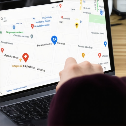 Person editing Google My Business listing on laptop with local map view