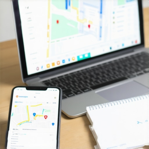 Laptop and smartphone illustrating local business SEO strategies for Google Maps ranking.