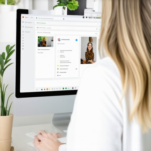 Business owner editing Google My Business profile on a computer in office