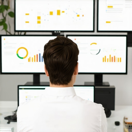 Business owner managing local SEO analytics on multiple screens