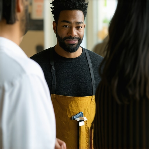Business owner engaging with locals at community event