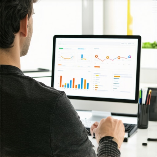 A person working with analytics dashboards on multiple monitors to optimize Google Maps listings.