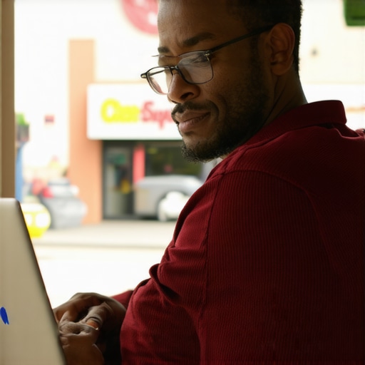 Business owner improving Google My Business listing in a local shop