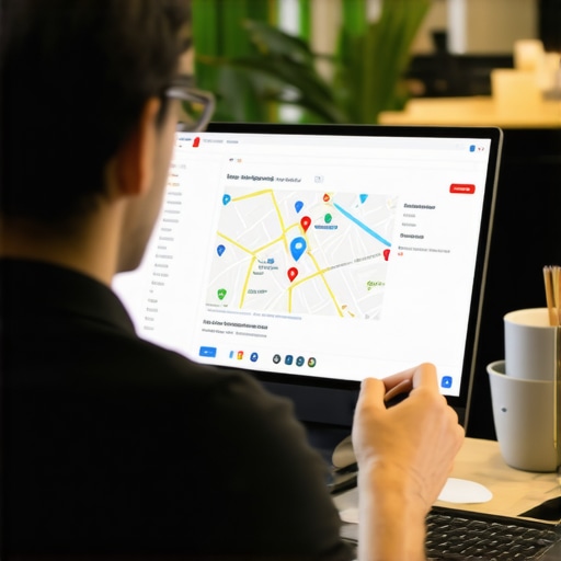 Business owner edits Google My Business profile on a map interface to improve local visibility
