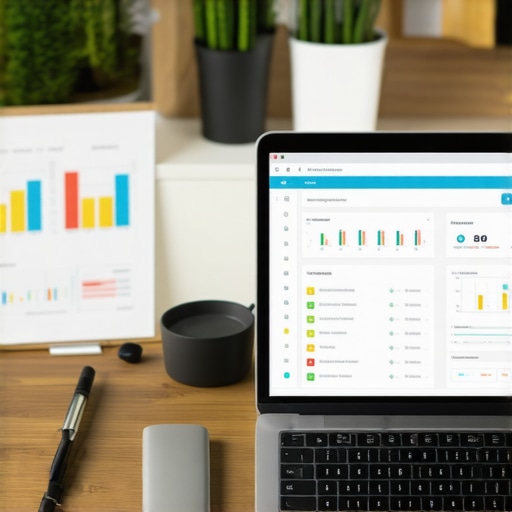 SEO Workspace with Local Ranking Tools A person analyzing local SEO performance on a laptop with various analytics graphs and tools.